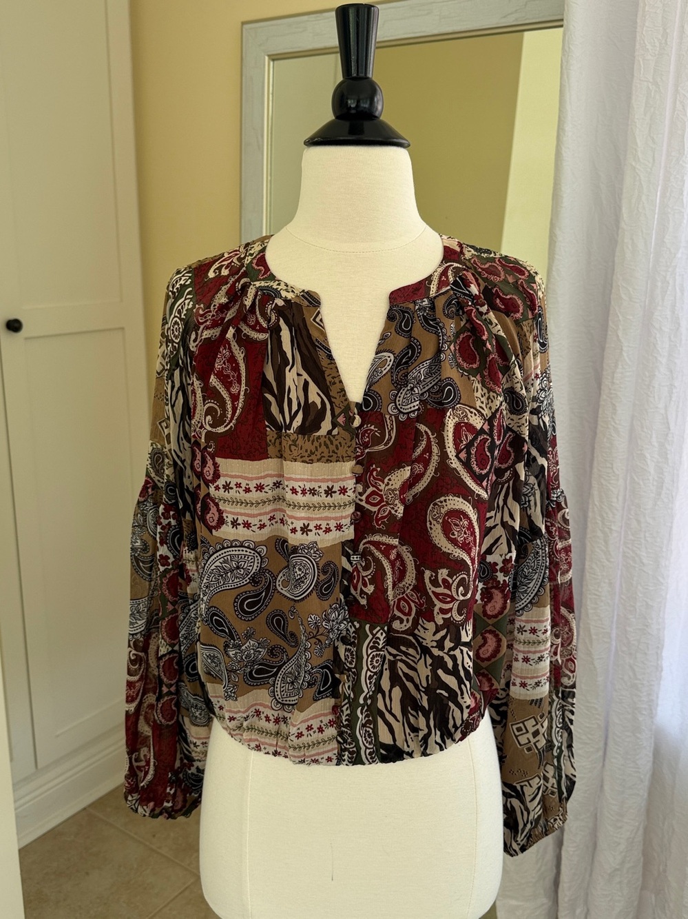 Bishop Sleeve Paisley Top Medium Fall